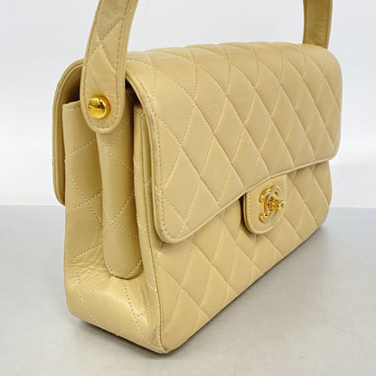 Chanel Shoulder Bag Quilted Face Lambskin Beige Gold — view 2