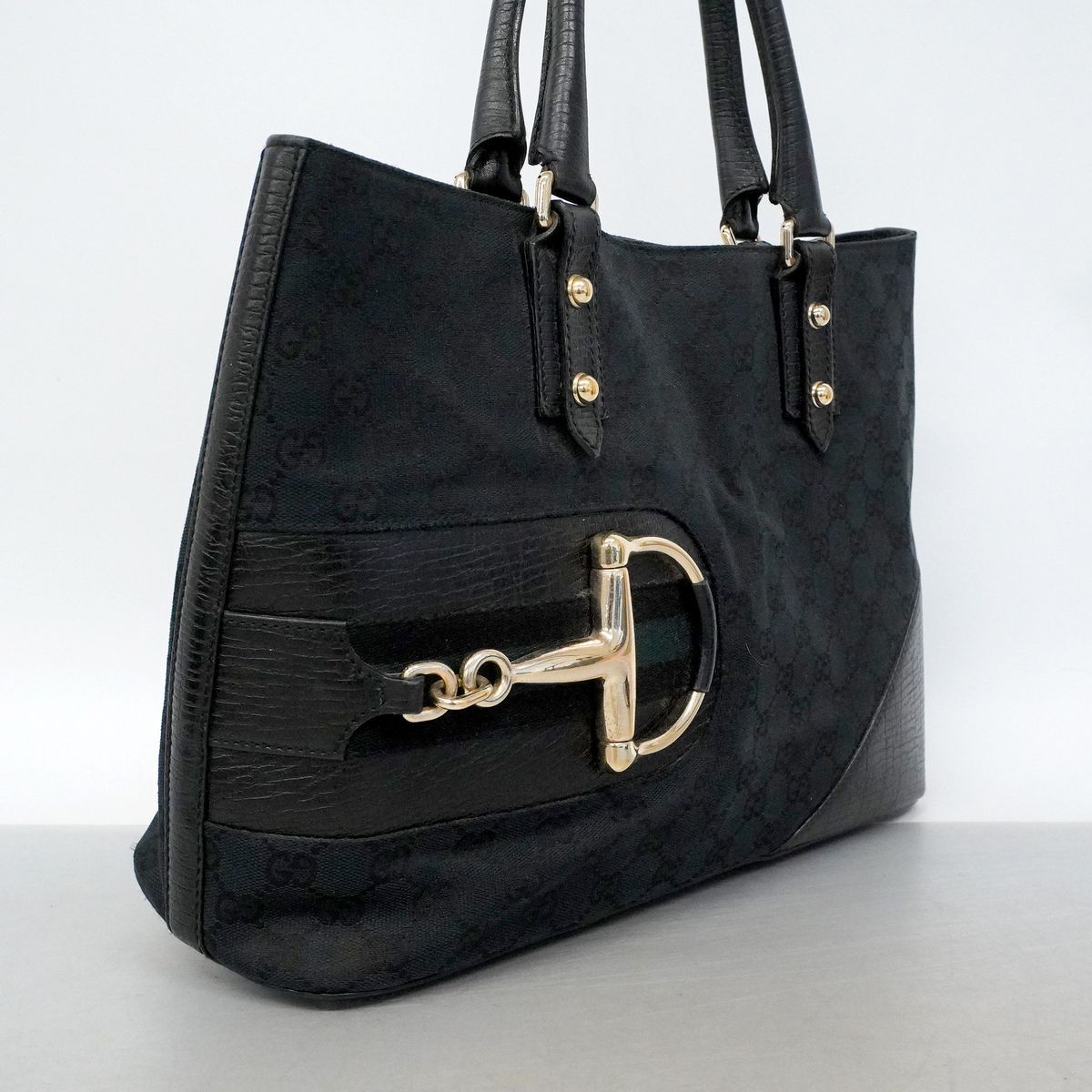Gucci Tote GG Canvas Horsebit Black Gold — view 2