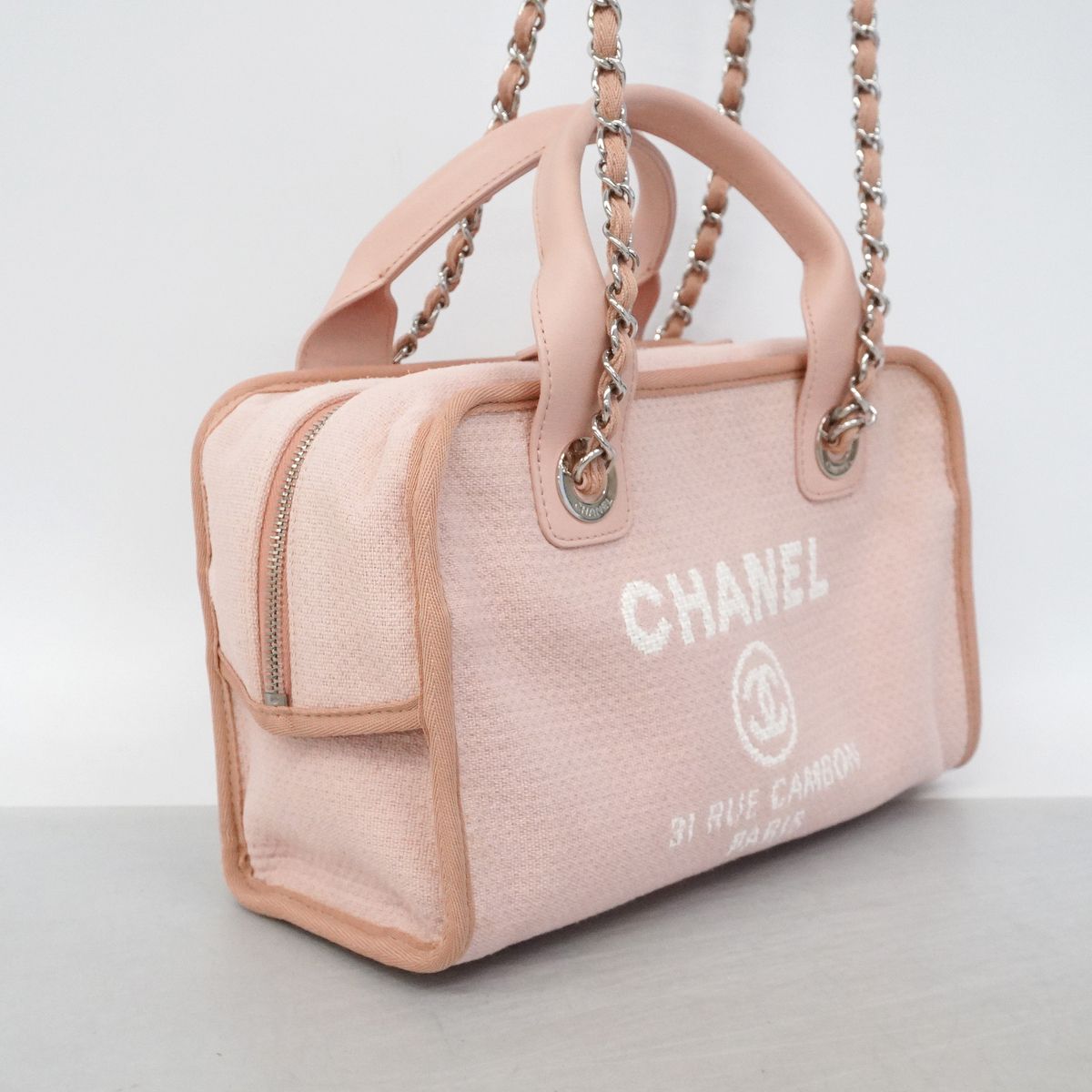 Chanel Handbag Deauville Canvas Pink Silver 2-Way Bag — view 2