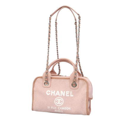 Chanel Handbag Deauville Canvas Pink Silver 2-Way Bag