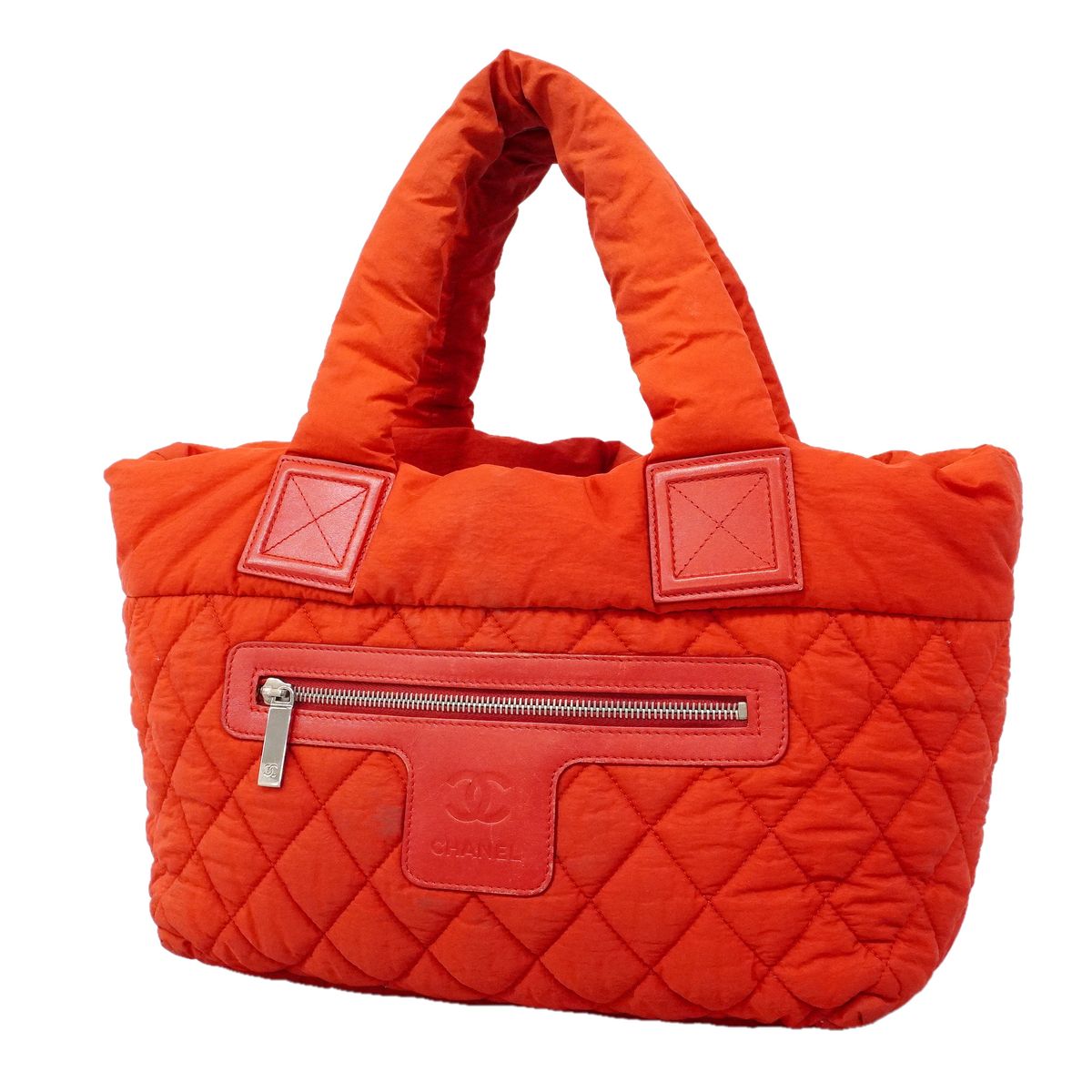 Chanel Tote Coco Cocoon Nylon Red Silver