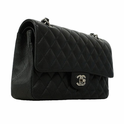 Chanel Shoulder Bag Quilted Caviar Leather Black Silver — view 2