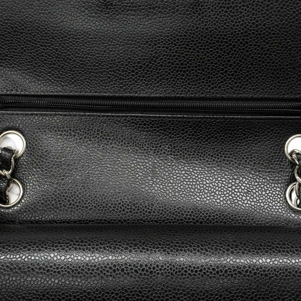 Chanel Shoulder Bag Quilted Caviar Leather Black Silver — view 8