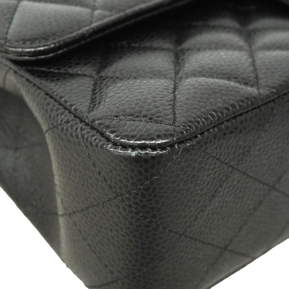 Chanel Shoulder Bag Quilted Caviar Leather Black Silver — view 6