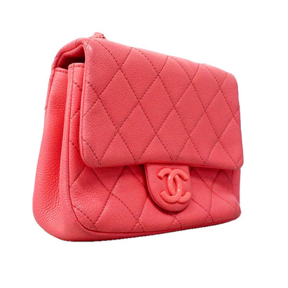 Chanel Shoulder Bag Mini Quilted Caviar Leather Pink Silver — view 2
