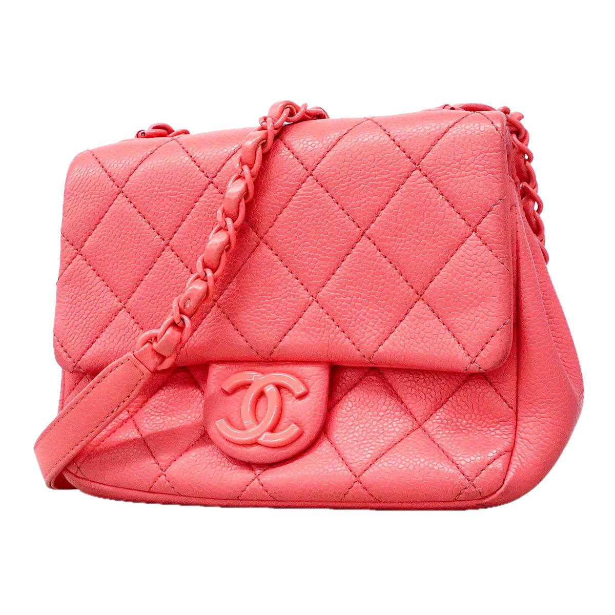 Chanel Shoulder Bag Mini Quilted Caviar Leather Pink Silver