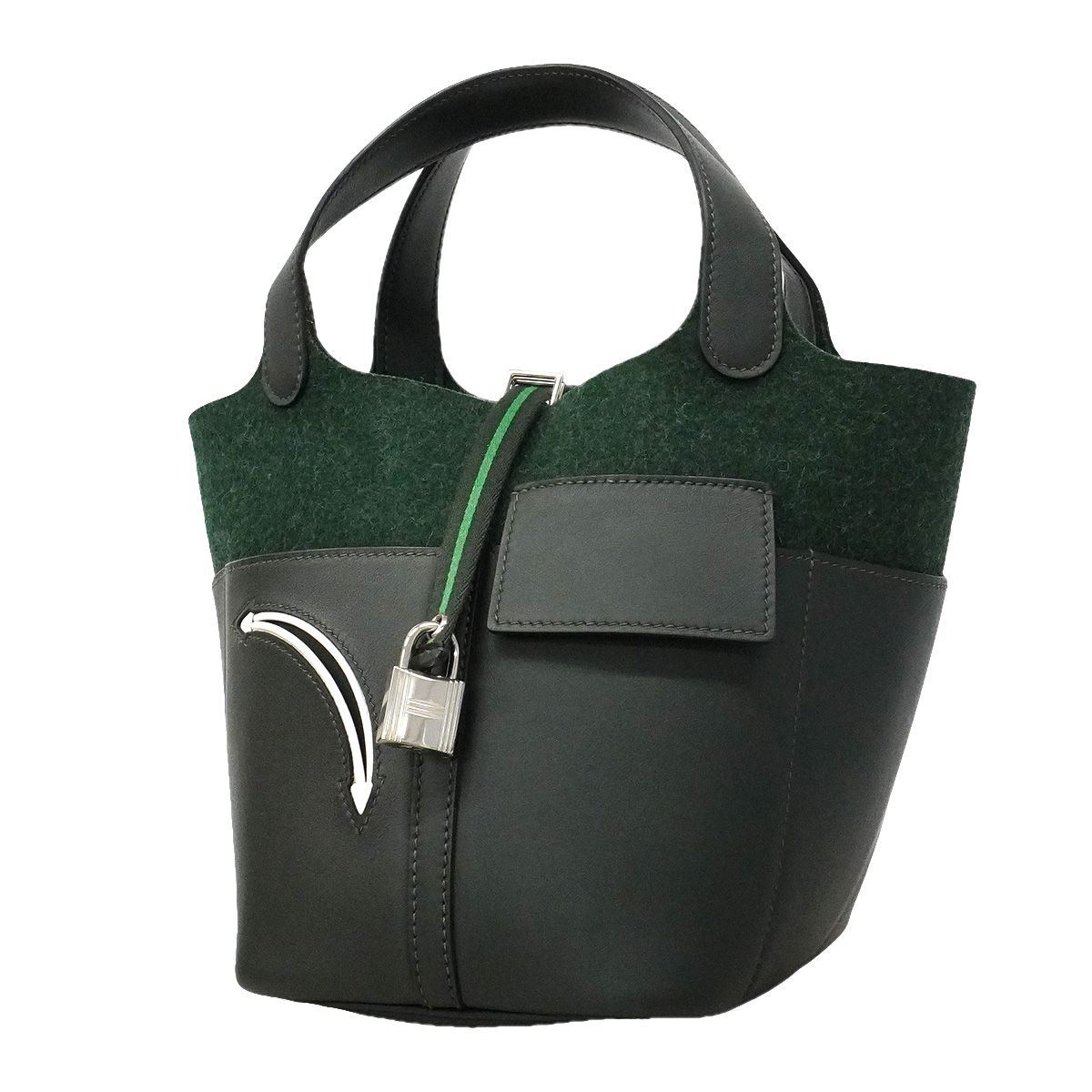 Hermes Handbag Picotin Lock PM Go Team Felt Swift Vert Fonce Silver