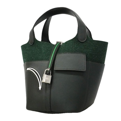 Hermes Handbag Picotin Lock PM Go Team Felt Swift Vert Fonce Silver