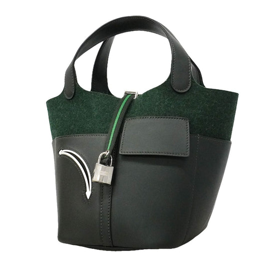 Hermes Handbag Picotin Lock PM Go Team Felt Swift Vert Fonce Silver