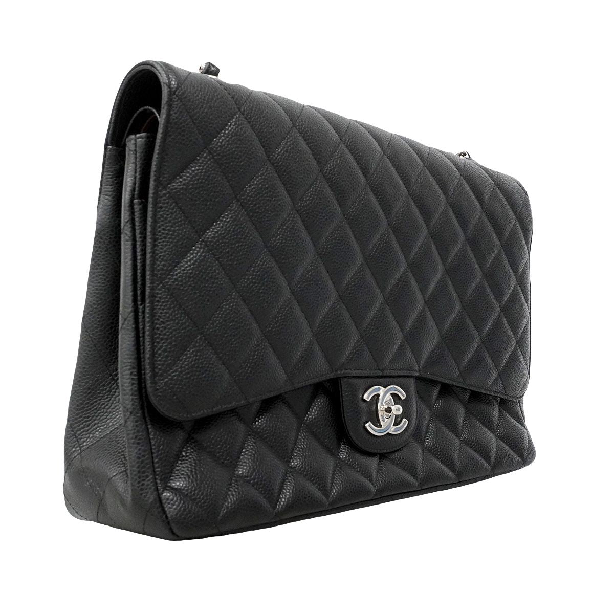 Chanel Shoulder Bag Maxi Quilted Caviar Leather Black Silver — view 2