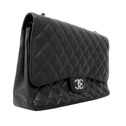 Chanel Shoulder Bag Maxi Quilted Caviar Leather Black Silver — view 2