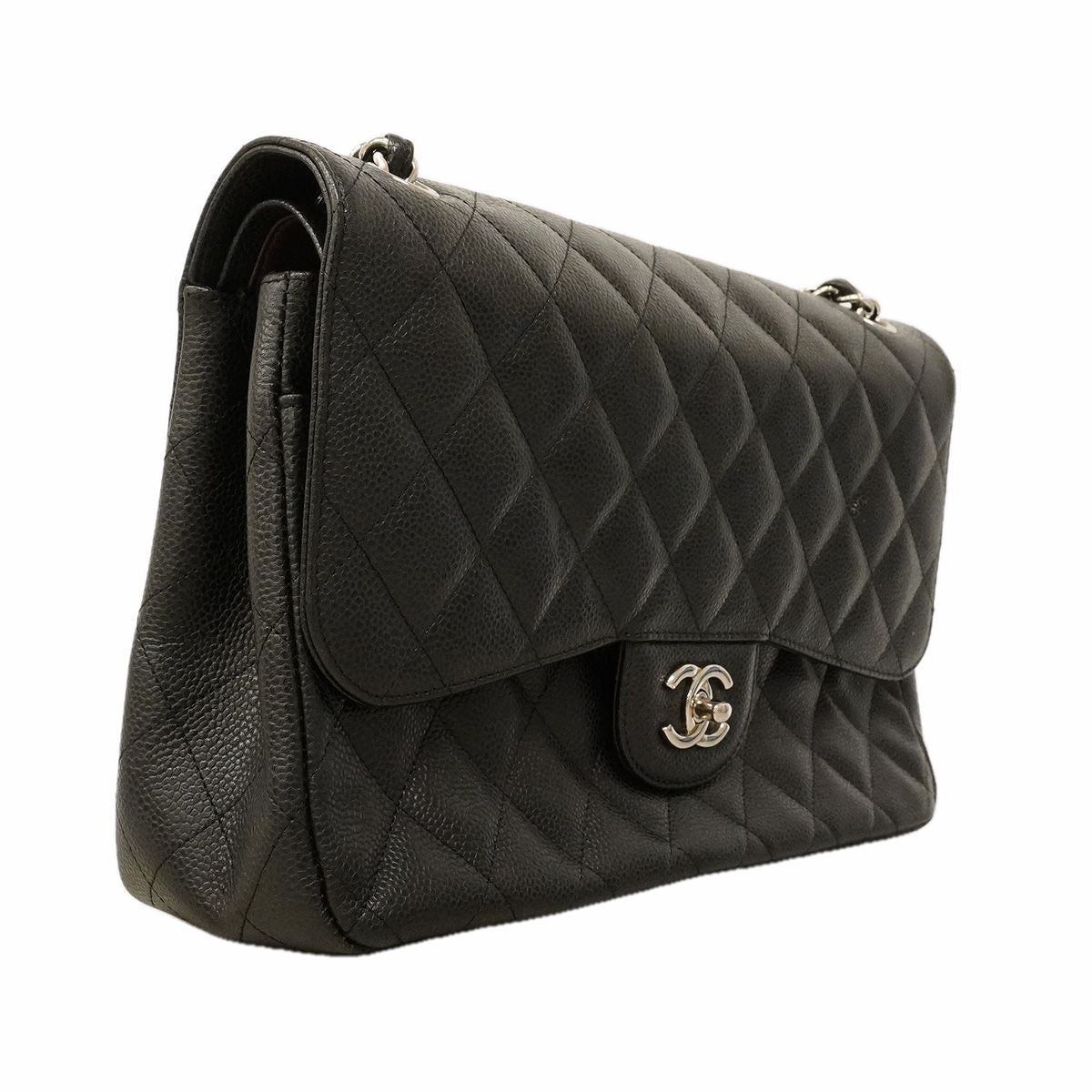 Chanel Shoulder Bag Maxi Quilted Caviar Leather Black Silver — view 2