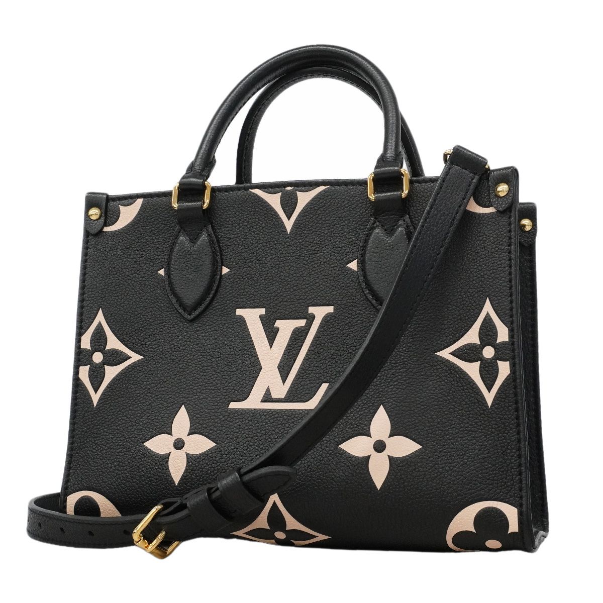 Louis Vuitton Handbag Monogram Empreinte Bicolor on the Go PM Black Beige 2-Way