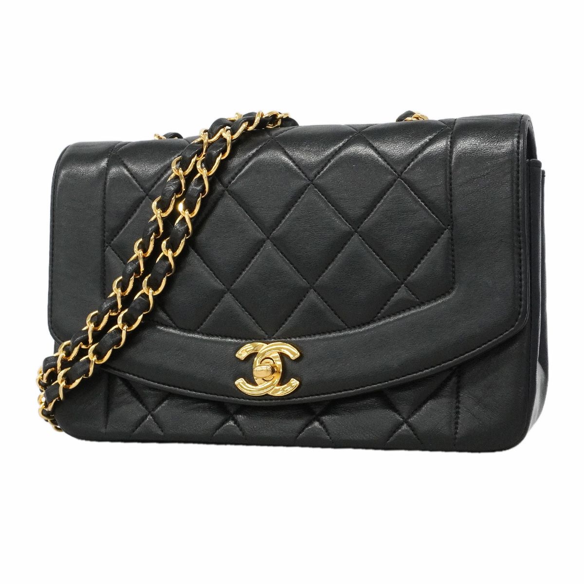 Chanel Shoulder Bag Diana Lambskin Black Gold