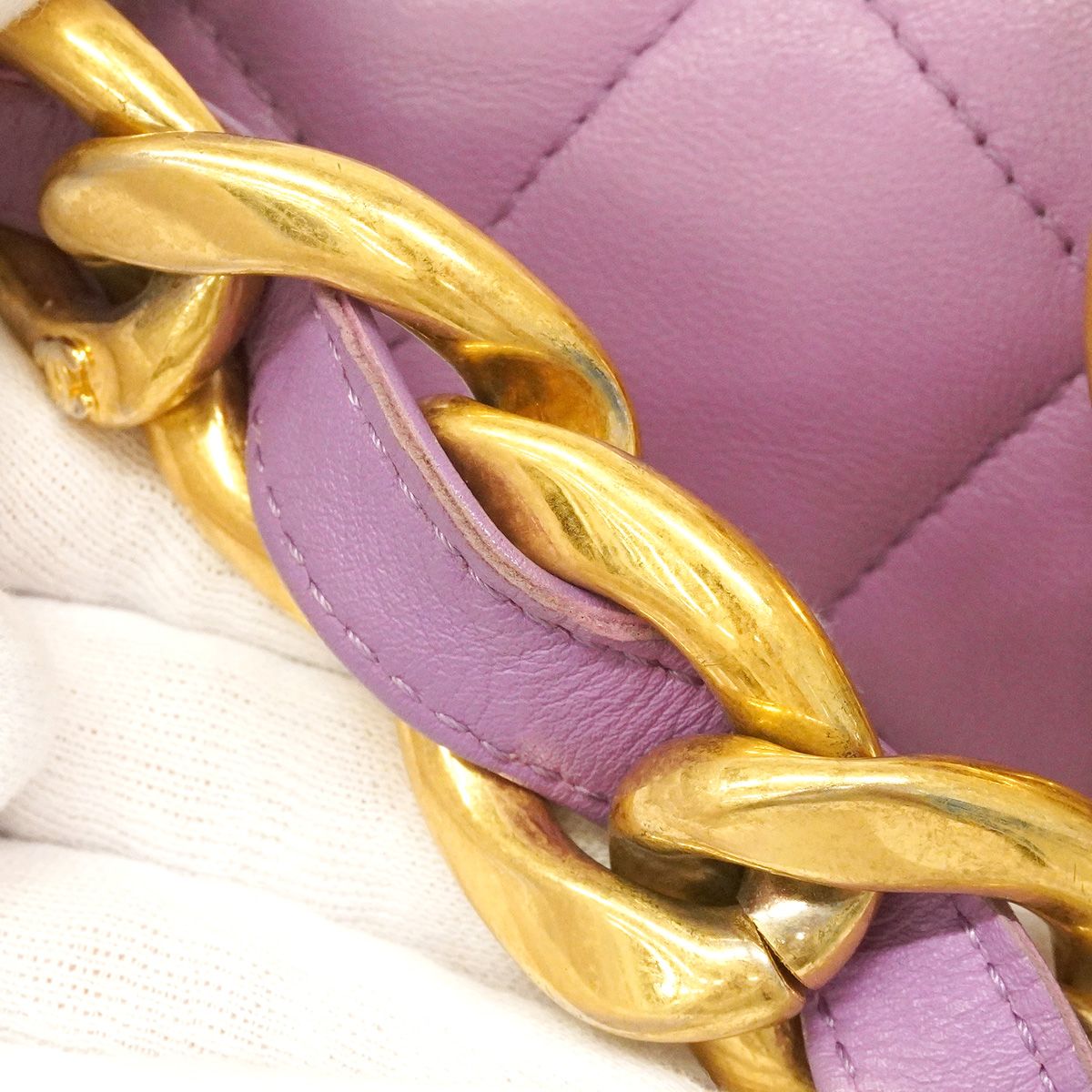 Chanel Shoulder Bag Mini Quilted Lambskin Purple Gold — view 6