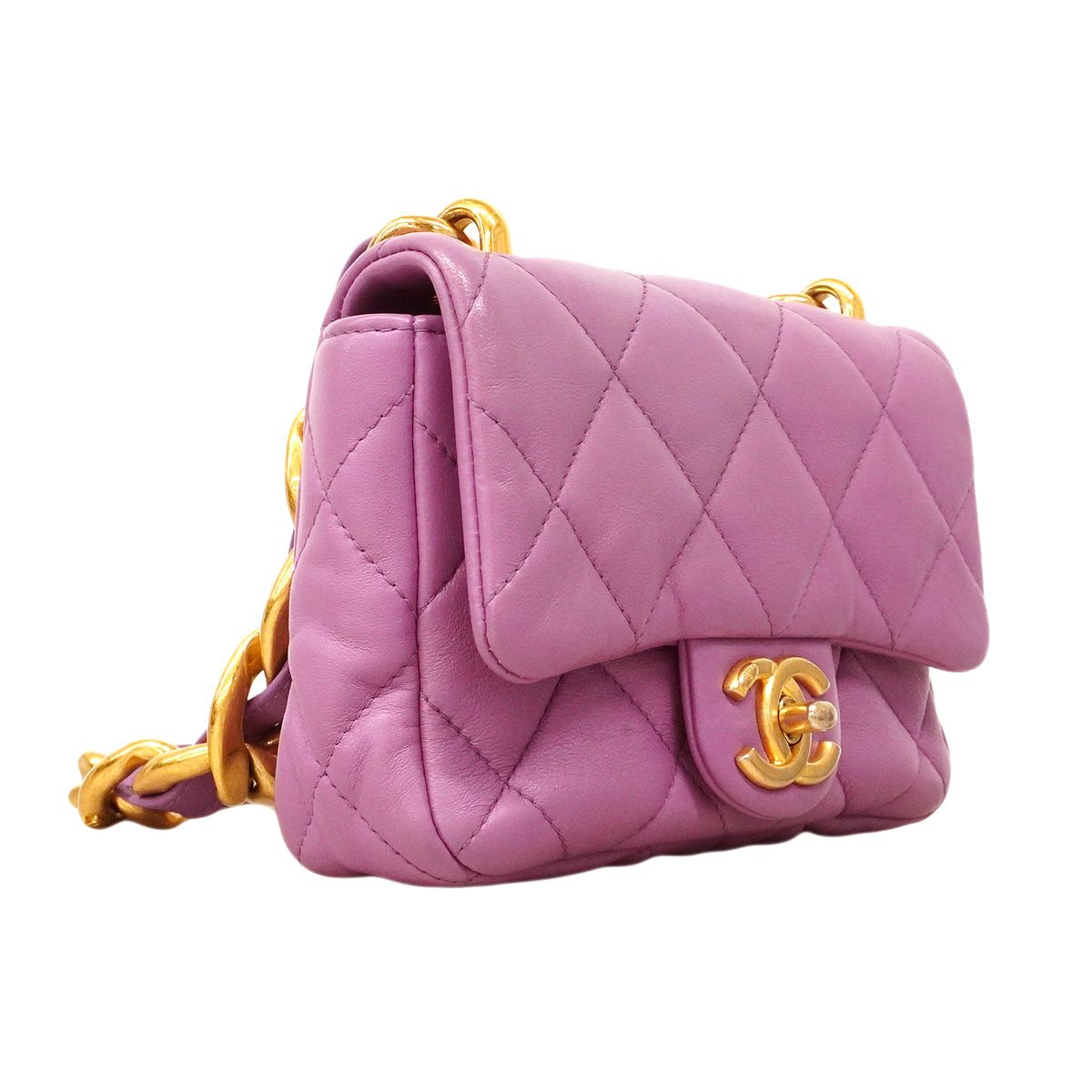 Chanel Shoulder Bag Mini Quilted Lambskin Purple Gold — view 2