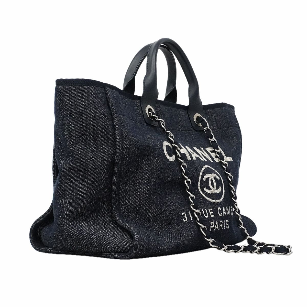 Chanel Chain Tote Deauville Denim Navy Silver 2-Way — view 2