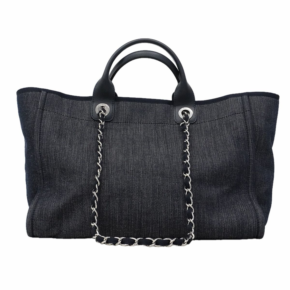 Chanel Chain Tote Deauville Denim Navy Silver 2-Way — view 6