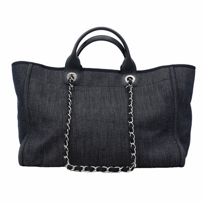 Chanel Chain Tote Deauville Denim Navy Silver 2-Way — view 6