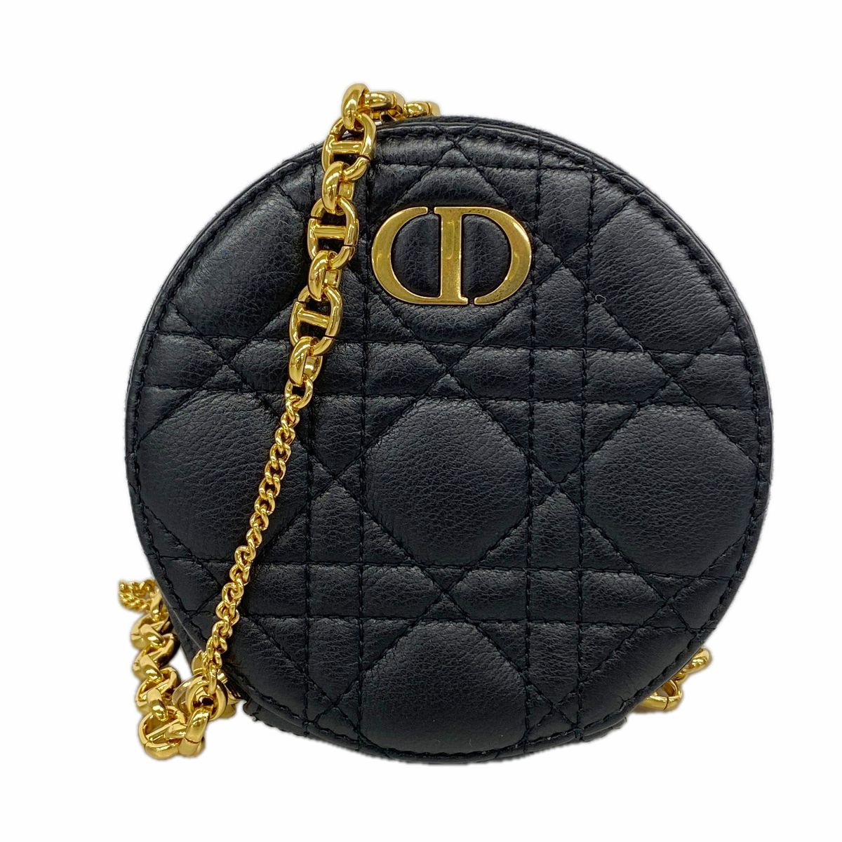 Dior Shoulder Bag Cannage Leather Black Gold