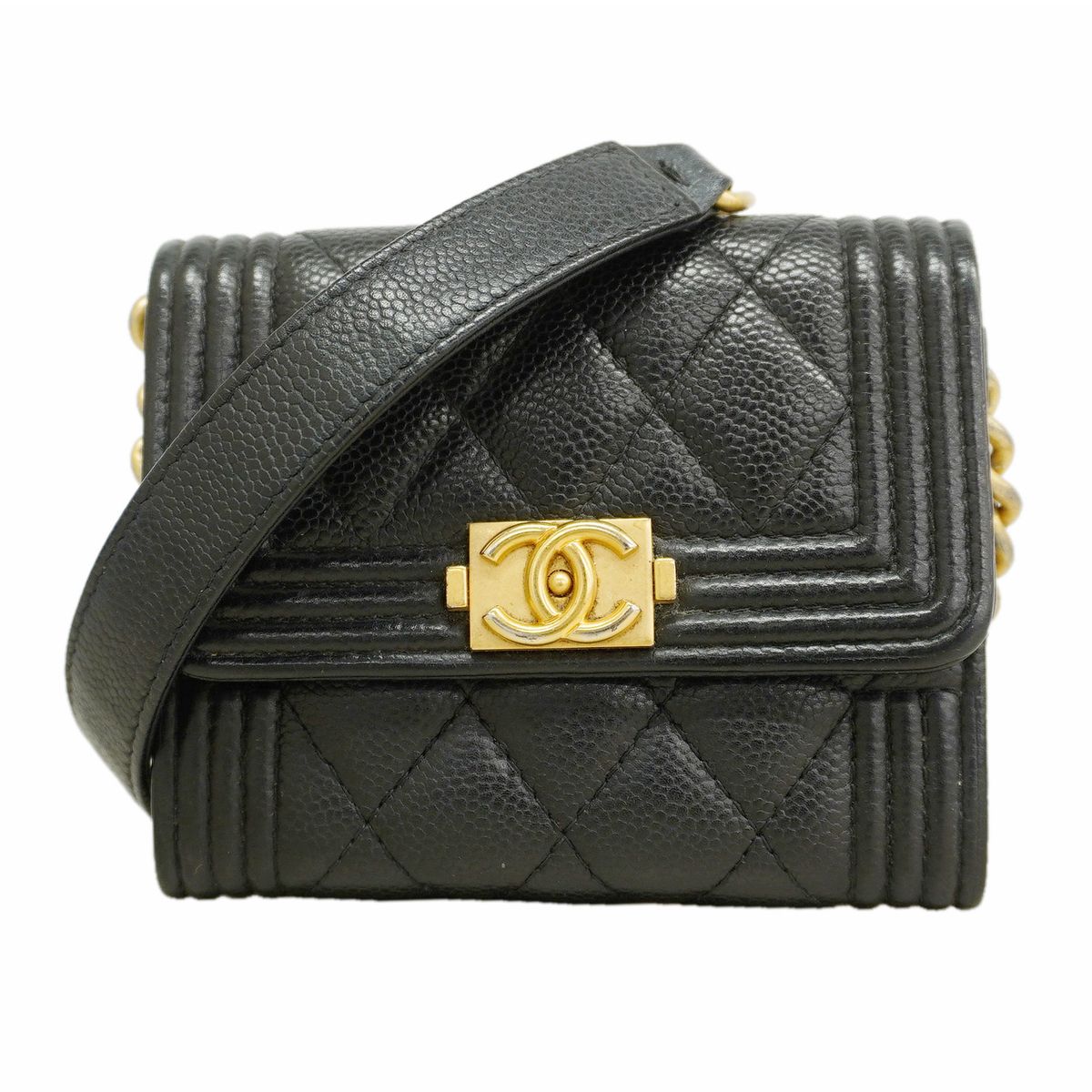 Chanel Wallet on Chain Boy Caviar Leather Black Gold Shoulder Bag
