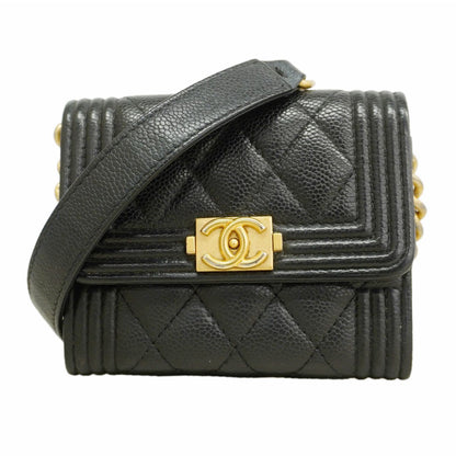 Chanel Wallet on Chain Boy Caviar Leather Black Gold Shoulder Bag