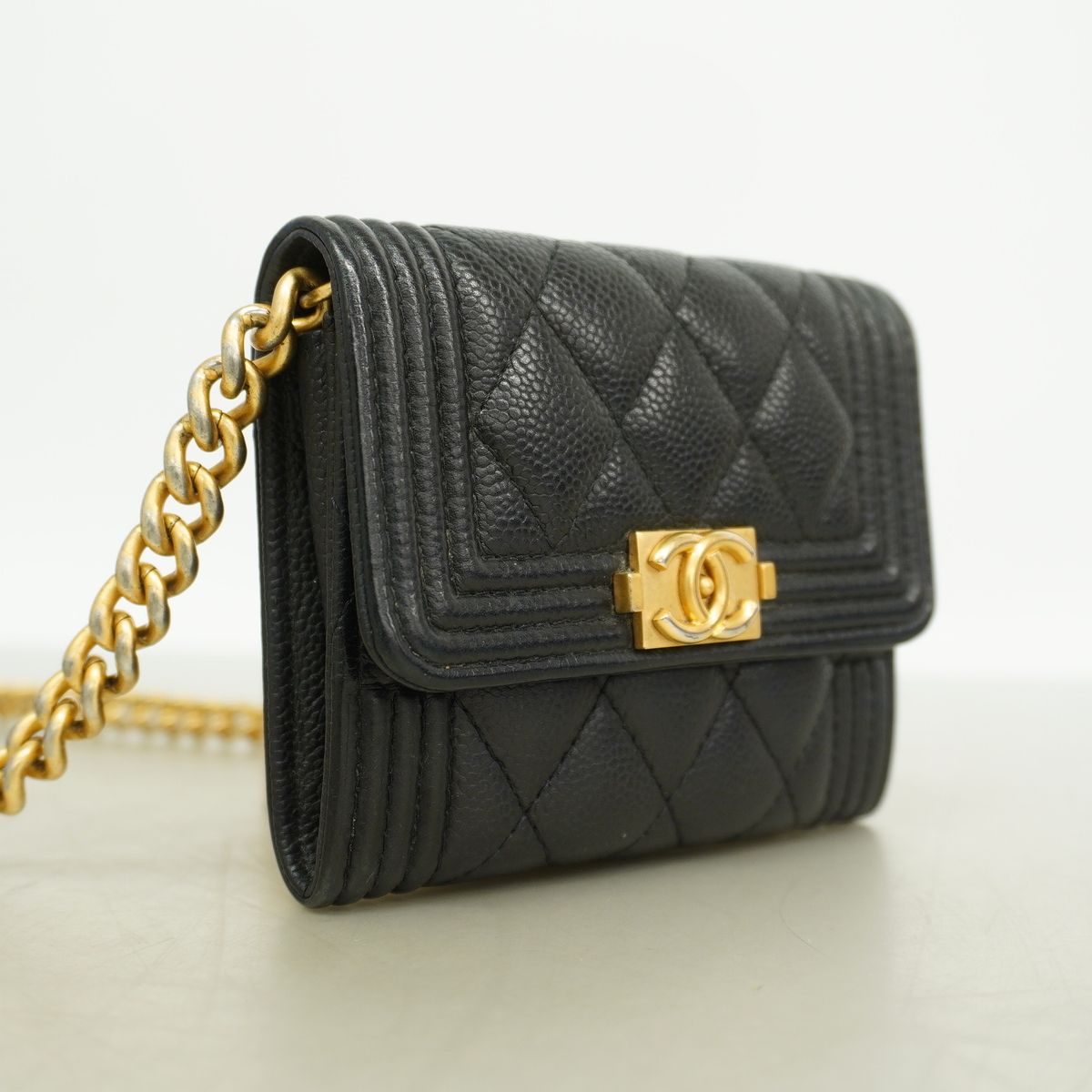 Chanel Wallet on Chain Boy Caviar Leather Black Gold Shoulder Bag — view 2