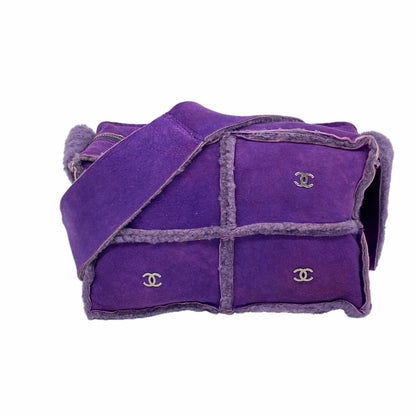 Chanel Shoulder Bag Shearling Purple Silver