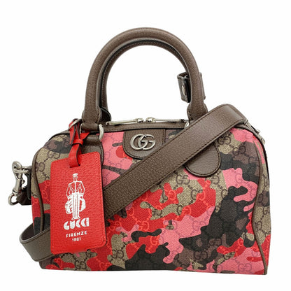 Gucci Handbag GG Camouflage Brown Red Pink Silver 2-Way Bag