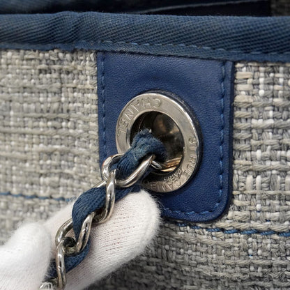 Chanel Chain Tote Deauville Tweed Navy Silver — view 8