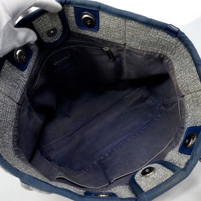 Chanel Chain Tote Deauville Tweed Navy Silver — view 4