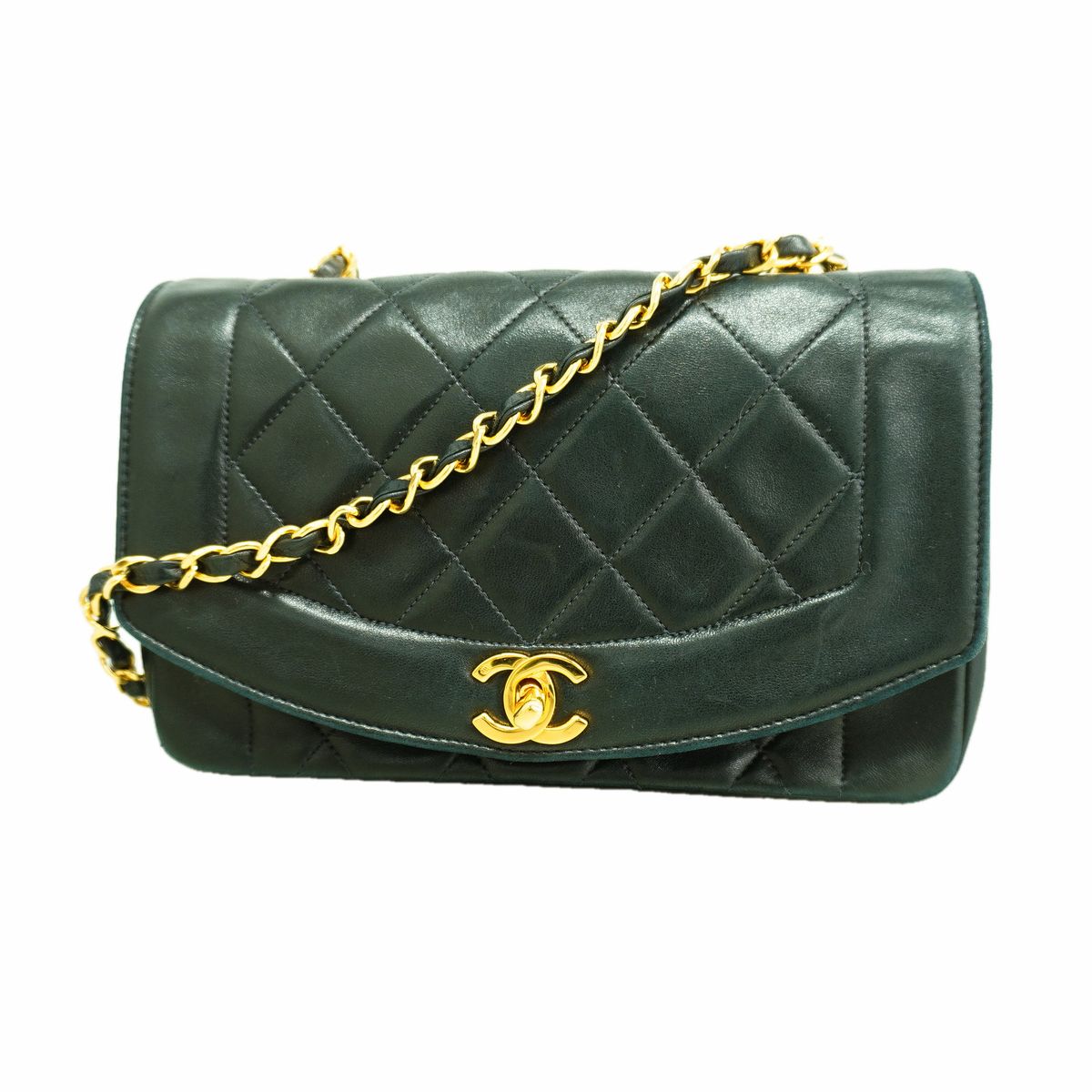 Chanel Shoulder Bag Diana Lambskin Black Gold