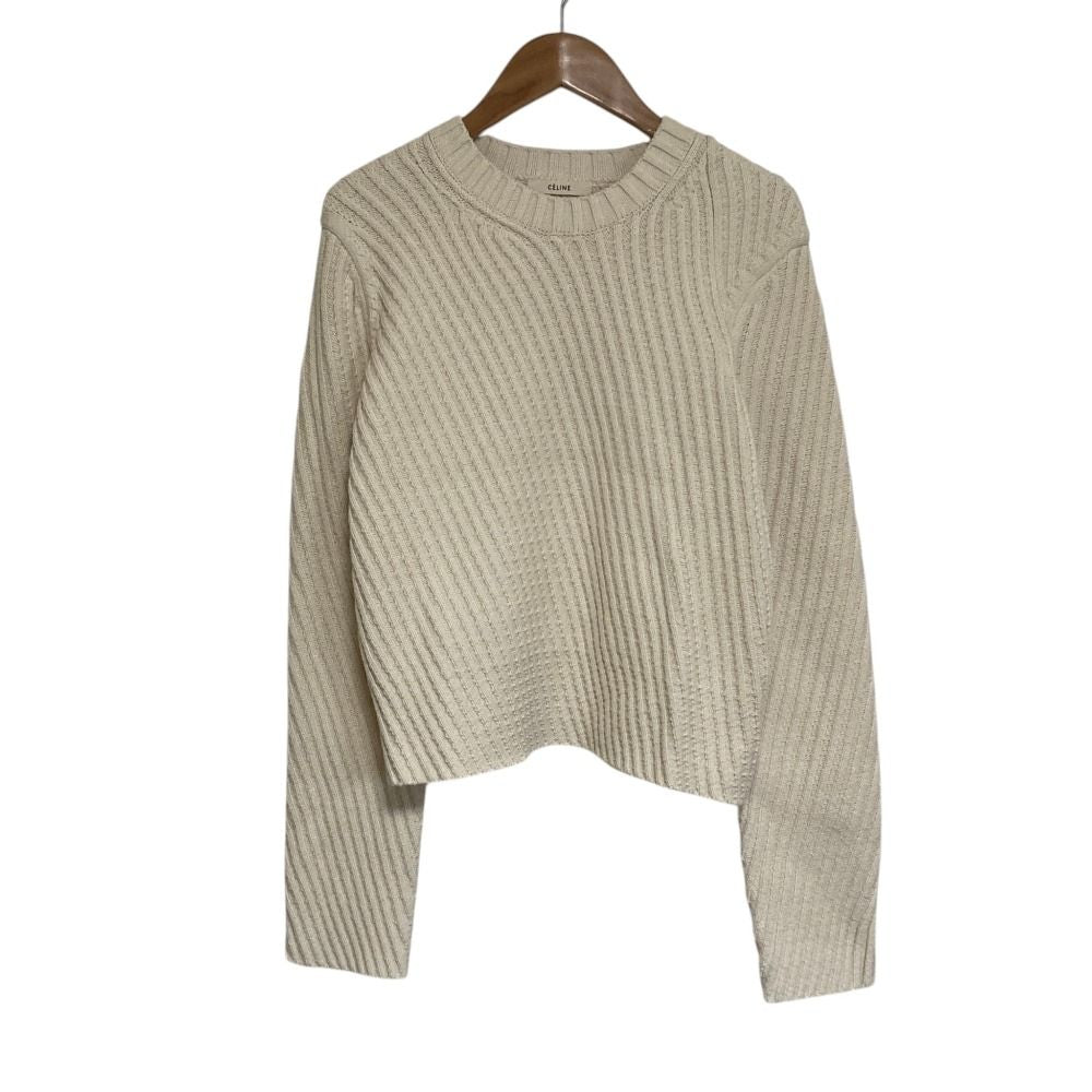 Celine Phoebe Philo Era Diagonal Rib Knit Sweater Ivory