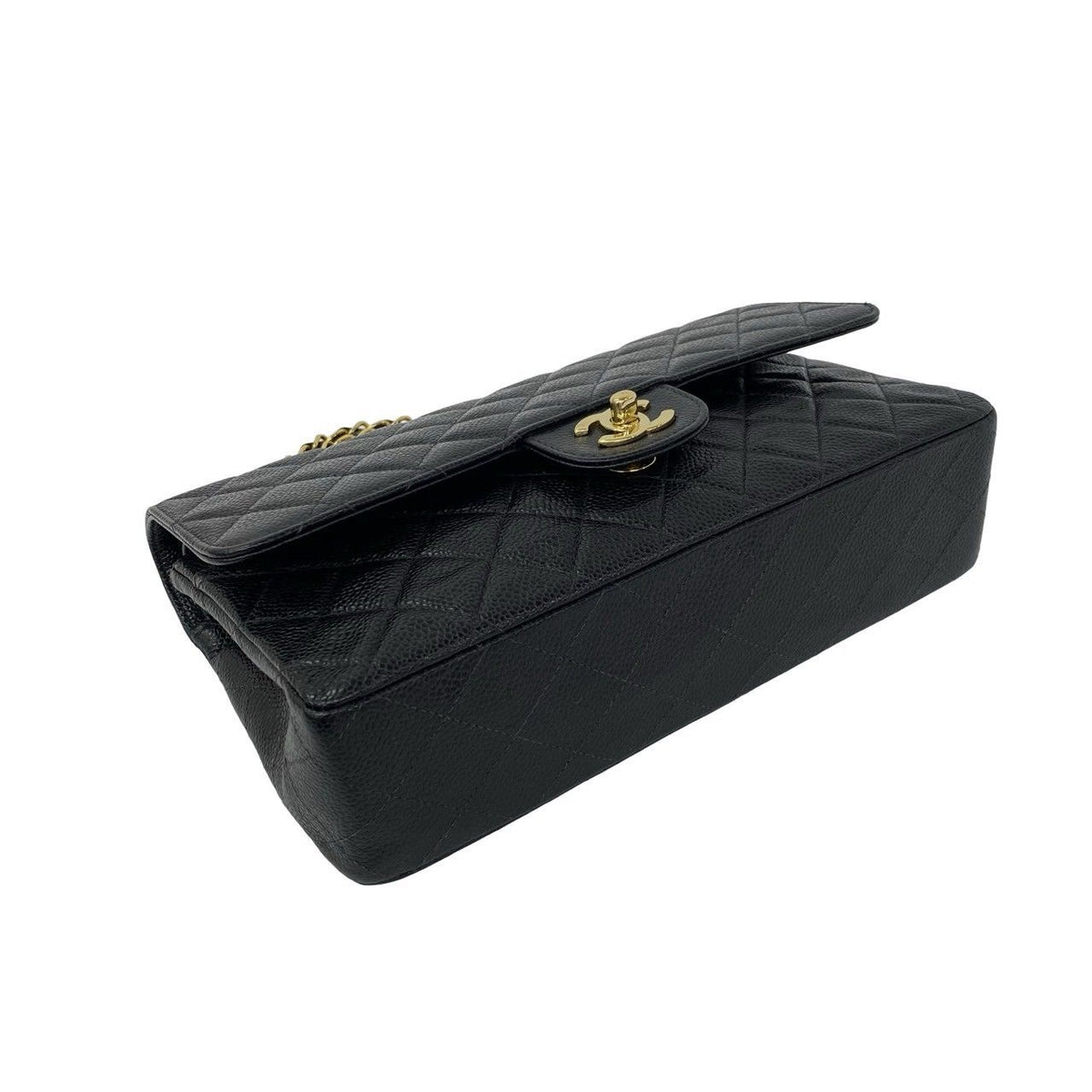 Chanel Quilted CC Logo Double Flap Caviar Leather Shoulder Bag Black — view 7