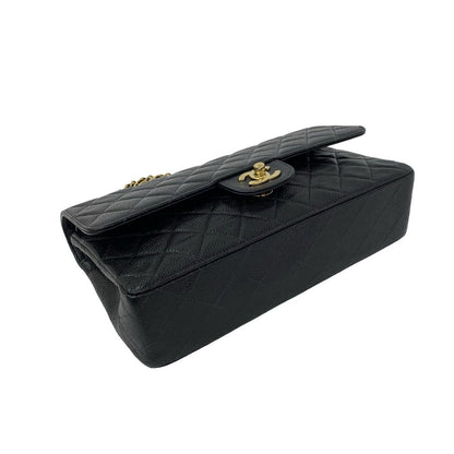 Chanel Quilted CC Logo Double Flap Caviar Leather Shoulder Bag Black — view 7