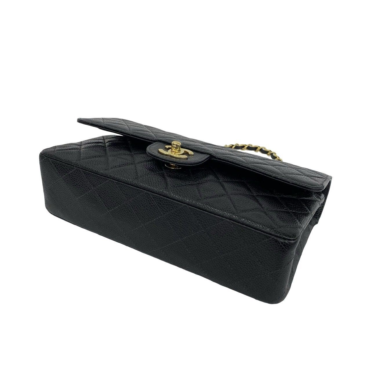 Chanel Quilted CC Logo Double Flap Caviar Leather Shoulder Bag Black — view 8