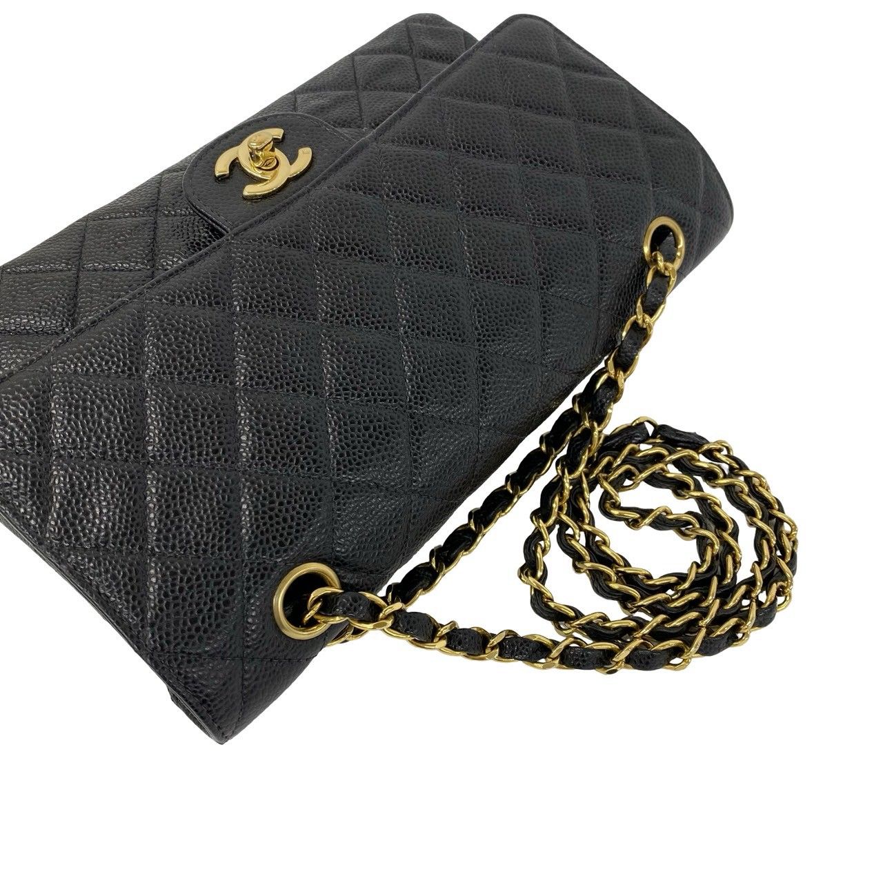 Chanel Quilted CC Logo Double Flap Caviar Leather Shoulder Bag Black — view 4