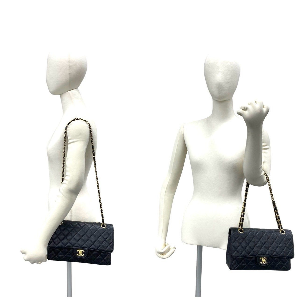Chanel Quilted CC Logo Double Flap Caviar Leather Shoulder Bag Black — view 2