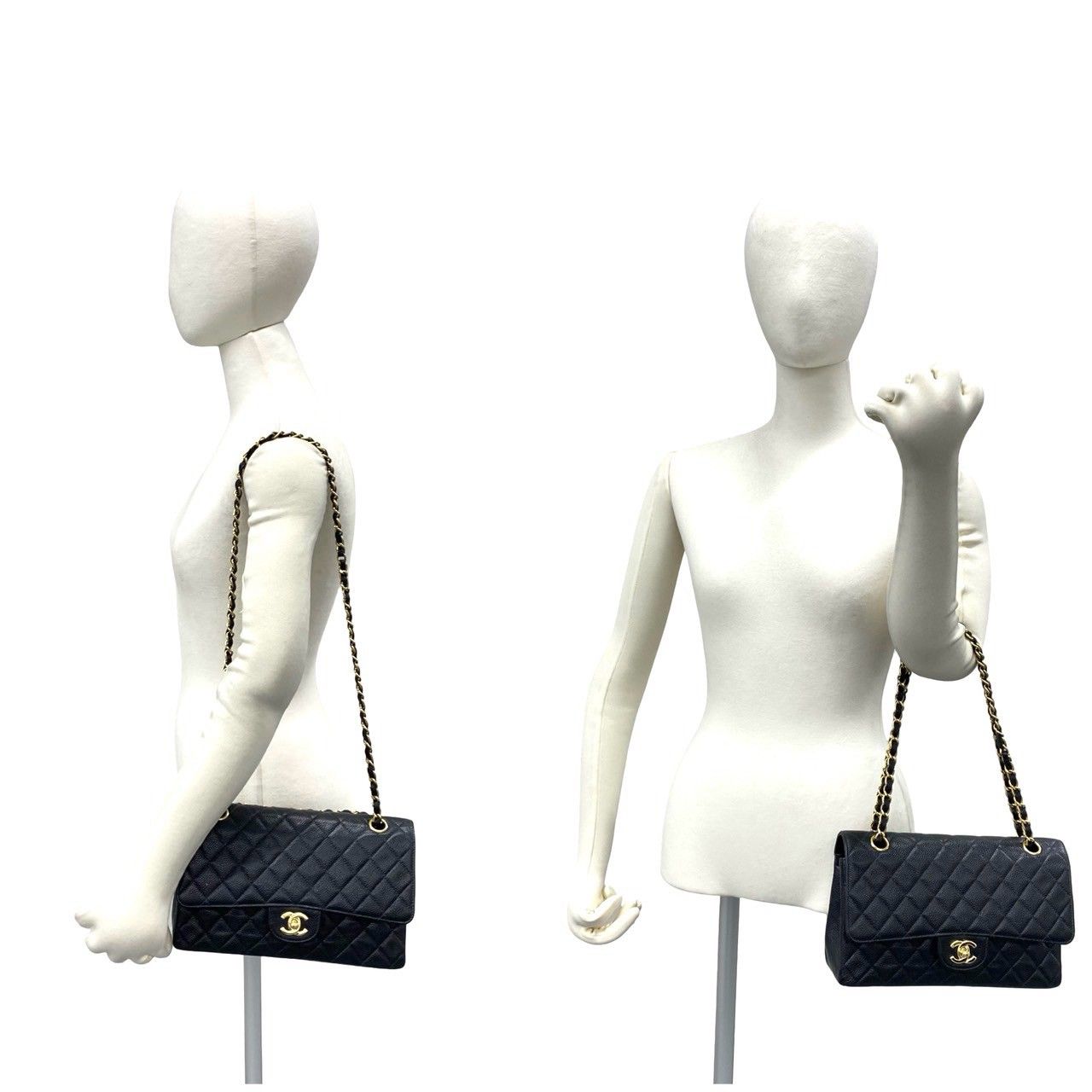 Chanel Quilted CC Logo Double Flap Caviar Leather Shoulder Bag Black — view 2