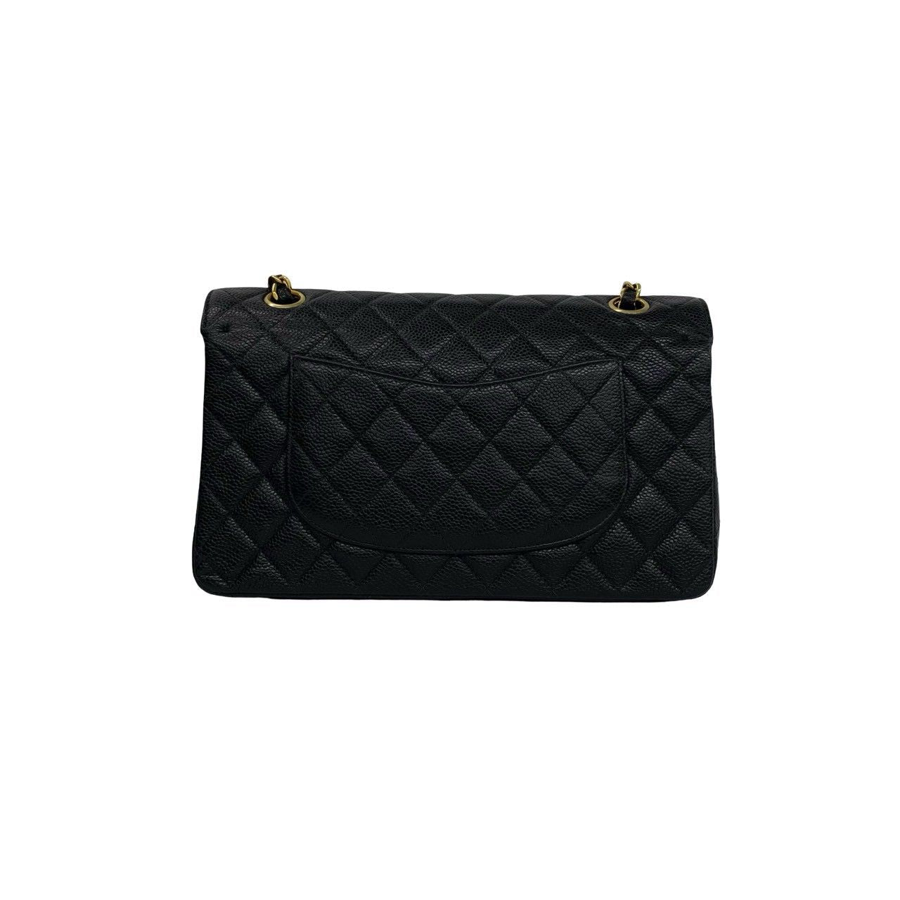 Chanel Quilted CC Logo Double Flap Caviar Leather Shoulder Bag Black — view 3