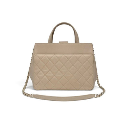 Chanel Business Affinity Shoulder Bag Beige Gold Quilted CC Logo Turnlock — view 3
