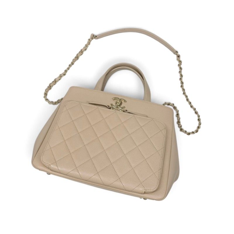 Chanel Business Affinity Shoulder Bag Beige Gold Quilted CC Logo Turnlock — view 5