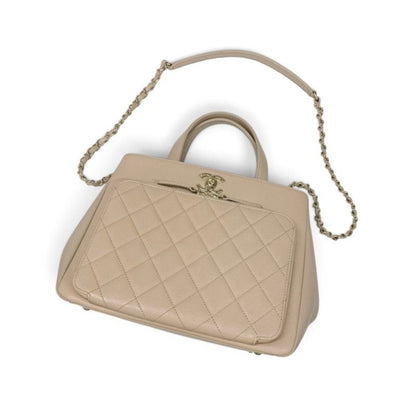 Chanel Business Affinity Shoulder Bag Beige Gold Quilted CC Logo Turnlock — view 5