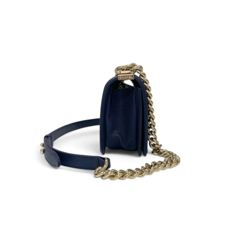 Chanel Boy 20 Shoulder Bag Navy Gold CC Logo Small V-stitch — view 2