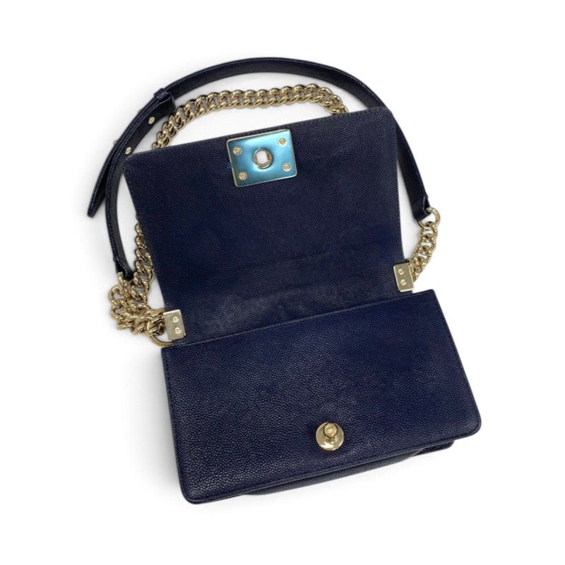 Chanel Boy 20 Shoulder Bag Navy Gold CC Logo Small V-stitch — view 6
