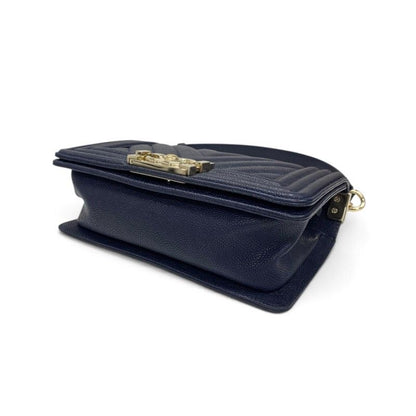 Chanel Boy 20 Shoulder Bag Navy Gold CC Logo Small V-stitch — view 4