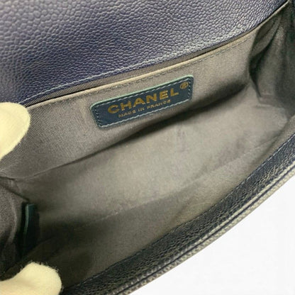 Chanel Boy 20 Shoulder Bag Navy Gold CC Logo Small V-stitch — view 7