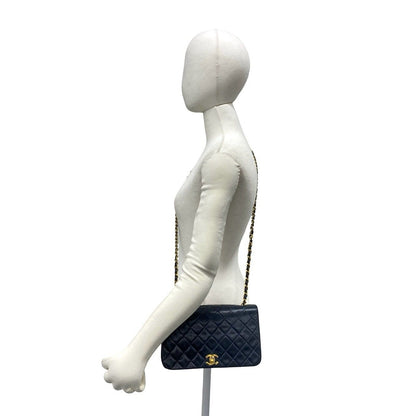 Chanel Vintage Quilted Coco Full Flap Lambskin Chain Shoulder Bag Navy — view 2