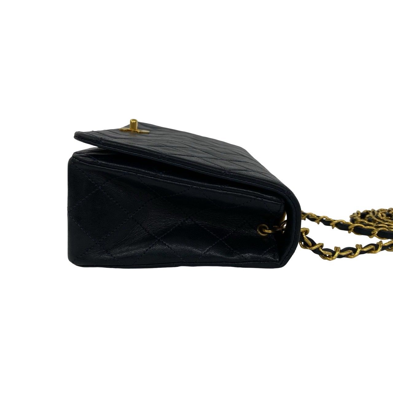 Chanel Vintage Quilted Coco Full Flap Lambskin Chain Shoulder Bag Navy — view 6