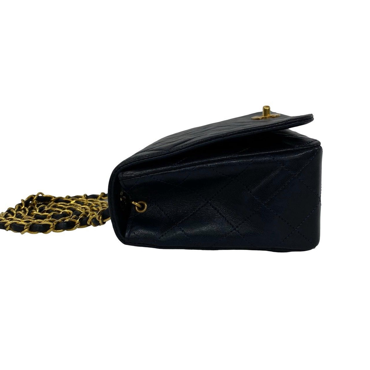 Chanel Vintage Quilted Coco Full Flap Lambskin Chain Shoulder Bag Navy — view 5